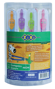 Циркуль NEON MIX в твердом футляре типа "градусник", в тубе по 12 шт., KIDS Line ZB.5320NN-99 фото