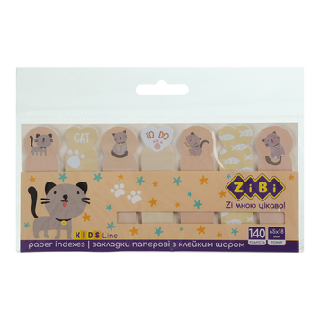 Закладки паперові GREY CAT, з клейким шаром, 68x20 мм та 65x18 мм, 7 диз. по 20 арк., KIDS Line ZB.15103 фото