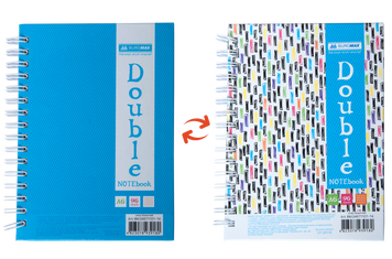 Книга записна DOUBLE, А6, 96 арк., клітинка, тверда ламінована обкладинка, блакитна/райдужна BM.24671101-14 фото