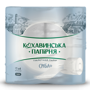 Бумага туалетная целюлознаяная"Серебро" по 4 рул., на гильзе, 3-х сл., белый КОХАВИНКА kx.50972 фото