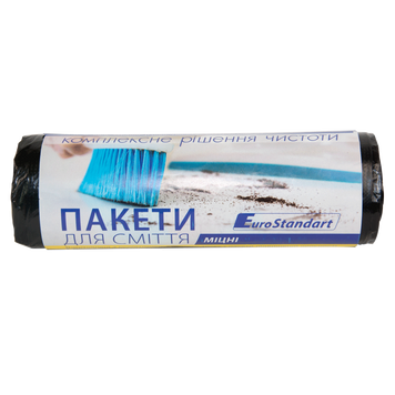 Пакети для сміття 120л/10шт, 900х1000мм, міцні, чорні, 24мкм, ПВТ (LDPE), BuroClean EuroStandart 10200042 фото
