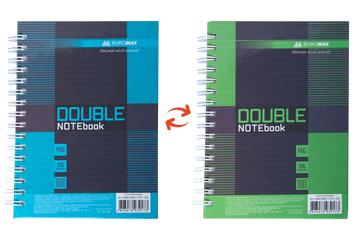 Книга записна DOUBLE, А6, 96 арк., клітинка, тверда ламінована обкладинка, зелена/блакитна BM.24671101-25 фото