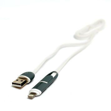Кабель PowerPlant Quick Charge 2A 2-в-1 flat USB 2.0 AM &ndash; Lightning/Micro 1м&nbsp;white KD00AS1292 фото