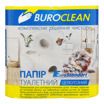 Бумага туалетная целюлознаяная BUROCLEAN EuroStandart, по 4 рул., на гильзе, 2-х сл., белый 10100013 фото