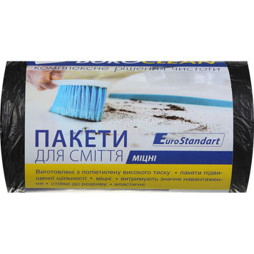 Пакети для сміття 60л/40шт,600х800мм,міцні, чорні,18мкм, ПВТ (LDPE), BuroClean EuroStandart 10200036 фото