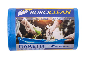 Пакети для сміття 35л/100 шт, сині, 500х600мм, 8мкм, ПНТ (HDPE), BuroClean EuroStandart 10200023 фото