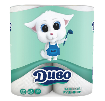 Полотенца целлюлозные "Диво", по 2 рул., на гильзе, 2-х сл., белый рп.дв2б фото