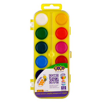 Водорастворимые акварельные краски, 12 цветов, желтый, KIDS Line ZB.6544-15 фото