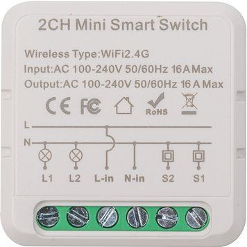 Умный выключатель Tuya Wifi 16A 2-канальный HS084028 фото