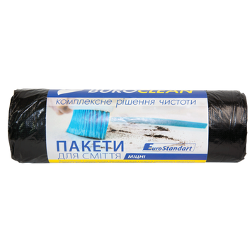 Пакети для сміття 160л/10шт, 900х1200мм, міцні, чорні, 25мкм, ПВТ (LDPE), BuroClean EuroStandart 10200052 фото
