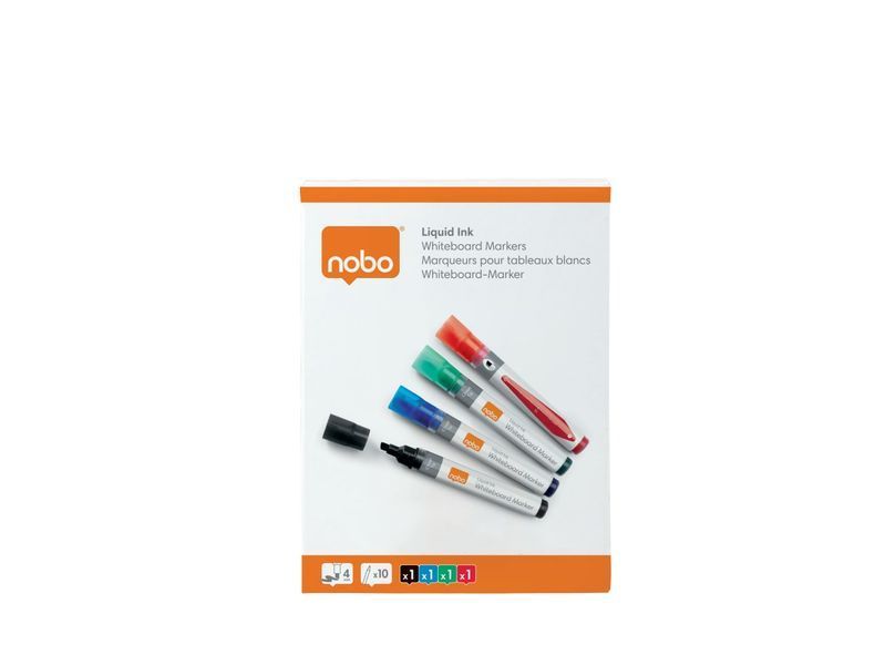 Набор маркеров для сухого стирания Nobo Liquid Ink, ассорти, 4 шт./уп., арт. 1902408 1902408 фото