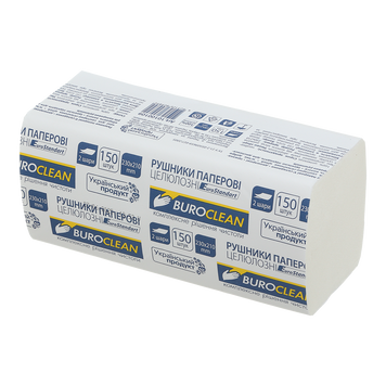 Рушники целюлозні V-подібні, 150шт, 23х21 см, 2-х сл., білі, BUROCLEAN EuroStandart 10100109 фото