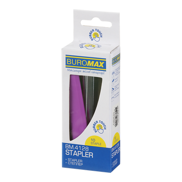 Степлер пластиковый, RUBBER TOUCH, 12 л., (скобы №10), 107х25х54 мм, фиолетовый BM.4128-07 фото