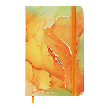 Книжка записна MARBLE, на гумці, А6, 80 арк., клітинка., офсет крем., тв.лам.обл., помаранчева BM.256101-11 фото