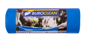 Пакети для сміття 240л/10 шт, 900х1300мм, міцні, сині, 35мкм, ПВТ (LDPE), BuroClean EuroStandart 10200062 фото