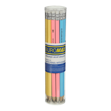 Карандаш графитовый PASTEL, HB, ассорти, с ластиком , туба - 20 шт. BM.8526-20 фото