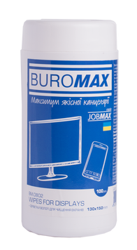 Серветки для чищення екранів, моніторів та оптики, JOBMAX, вологі, 100 шт. в пласт.тубі BM.0802 фото