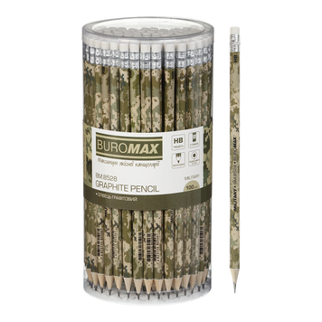Олівець графітовий MILITARY, асорті, з гумкою, туба - 100 шт. BM.8528 фото