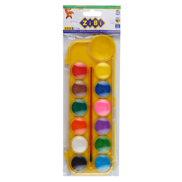 Акварельные краски в пласт. пенале, 12 цветов, с кисточкой, желтый, KIDS Line ZB.6559-08 фото