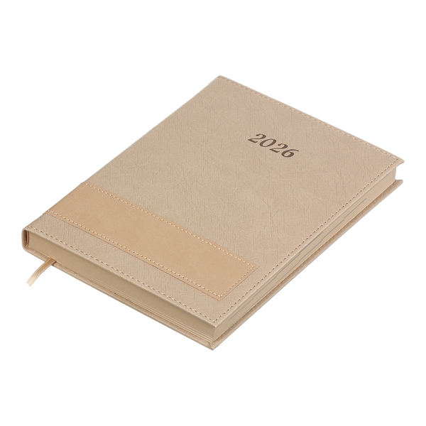 Щоденник датов. 2026 PRESTIGE, A5, бежевий, штуч.шкіра BM.21147-28 фото