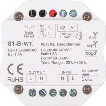 Димер переменного тока S1-B(WT), Push-Dimm, Tuya, Wi-Fi HS084653 фото