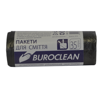 Пакети для сміття 35л/30шт, чорні, 7мкм, HDPE, BuroClean ECO 10200011 фото
