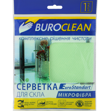 Салфетка для стекла, микрофибра, BuroClean EuroStandart 30х30 см 10200125 фото
