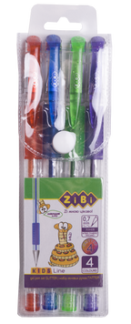 Набір з 4 гелевих ручок GLITTER (з блискітками) і пластиковому пеналі, KIDS Line ZB.2200-99 фото