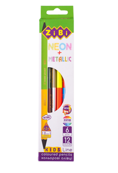 Олівці кольорові двостор. NEON+METALLIC, 6 шт. (12 кол.), KIDS LINE ZB.2465 фото