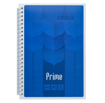 Зошит на пружині PRIME А5, 96арк., клітка, в картонній обкладинці, синій BM.24551101-02 фото