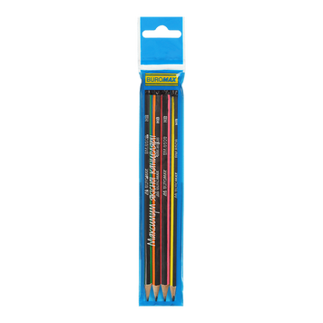 Карандаш графитовый NEON LINE, НВ, с ластиком, ассорти, с неоновой полоской, блистер 4 шт. BM.8508-4 фото