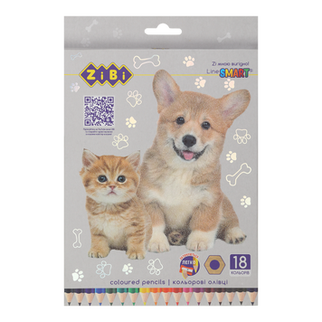 Олівці кольорові, 18кол., СОБАКИ ТА КОТИ, шестигранний, SMART Line ZB.2428 фото