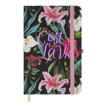 Книжка записная TROPICAL, на резинке, 136х207мм, 96 л., клетка., офсет крем., тв.лам.обл., чёрная BM.255112-01 фото