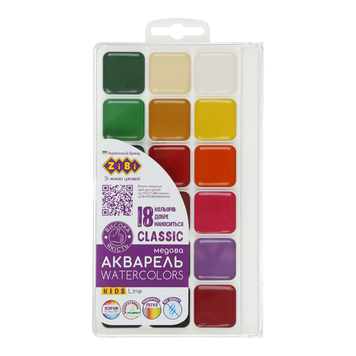 Акварель CLASSIC, 18 кол., без/п, пласт./кор., KIDS Line ZB.6586 фото