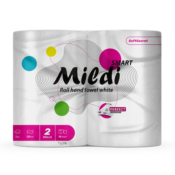Рушники целюлозні "Mildi Smart", по 2 рул., на гільзі, 2-х шар., білі КОХАВИНКА kx.51122 фото