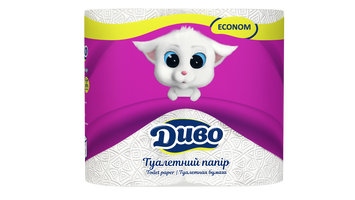 Бумага туалетная целюлознаяная "Диво" Econom , по 4 рул., на гильзе, 2-х сл., белый тп.де.4б фото
