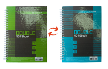 Книга записна DOUBLE, А5, 96 арк., клітинка, тверда ламінована обкладинка, зелена/блакитна BM.24571101-25 фото