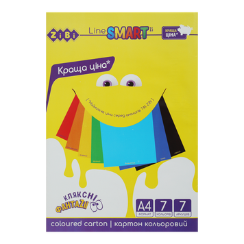 Картон кольоровий, А4, 7 кольорів - 7 аркушів, 200г/м2, SMART Line ZB.1955 фото