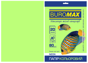 Папір кольоровий NEON, зелений, 20 арк., А4, 80 г/м&sup2; BM.2721520-04 фото