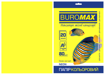 Папір кольоровий NEON, жовтий, 20 арк., А4, 80 г/м&sup2; BM.2721520-08 фото