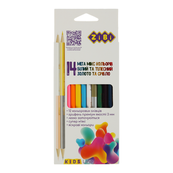 Олівці кольорові, 14 кол. (10 стандарт, 2 двостор..), тригранний, KIDS Line ZB.2440 фото