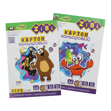 Картон кольоровий, А4, 10 кольорів - 10 аркушів, (8 станд.кол.+золото і срібло), 230г/м2 ZB.1958 фото