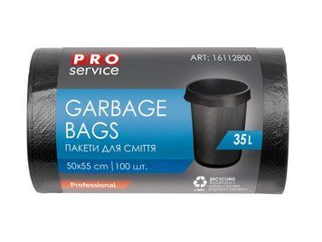 Пакет для смiття, п/е, 50*55, 7 мкм, чорні, HD, 35л/100шт (20шт/ящ) PRO SERVICE pr.16112800 фото