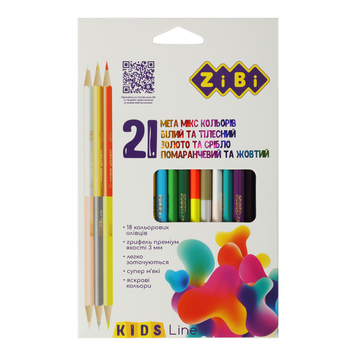 Олівці кольорові, 21 кол. (15 стандарт, 3 двосторон), тригранний, KIDS Line ZB.2441 фото
