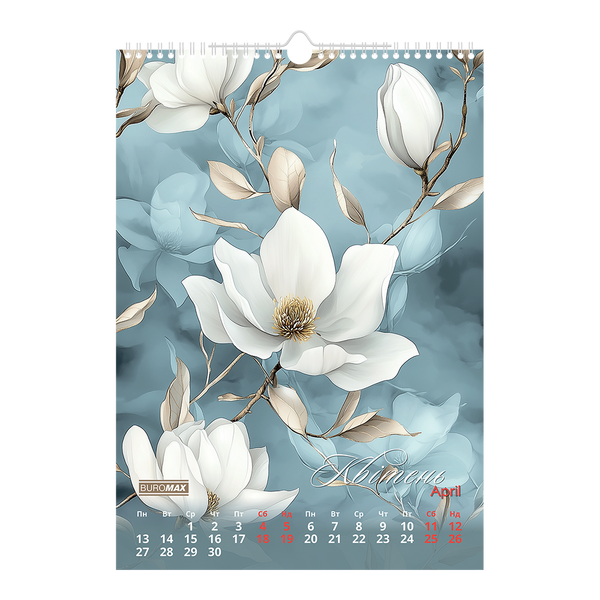 Календар настінний 2026 р., А3, 1 пружина, Flowers BM.210604 фото