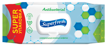 Салфетки влажные "Superfresh" Antibacterial з клапаном, 120 шт sr.42285 фото