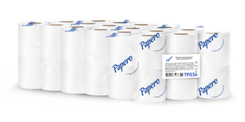 Бумага туалетная целлюлозная 30м, на гильзе, 2-х сл., белый PAPERO TP034 фото