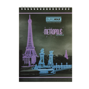 Блокнот на пружині зверху METROPOLIS, А5, 48 арк., клітинка, картонна обкладинка, фіолетовий BM.24545101-07 фото