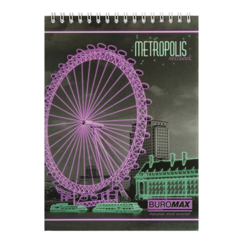 Блокнот на пружині зверху METROPOLIS, А5, 48 арк., клітинка, картонна обкладинка, салатовий BM.24545101-15 фото