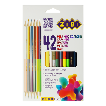 Олівці кольорові, 42 кол. (30 стандарт, 6 двостор.), тригранний, KIDS Line ZB.2443 фото